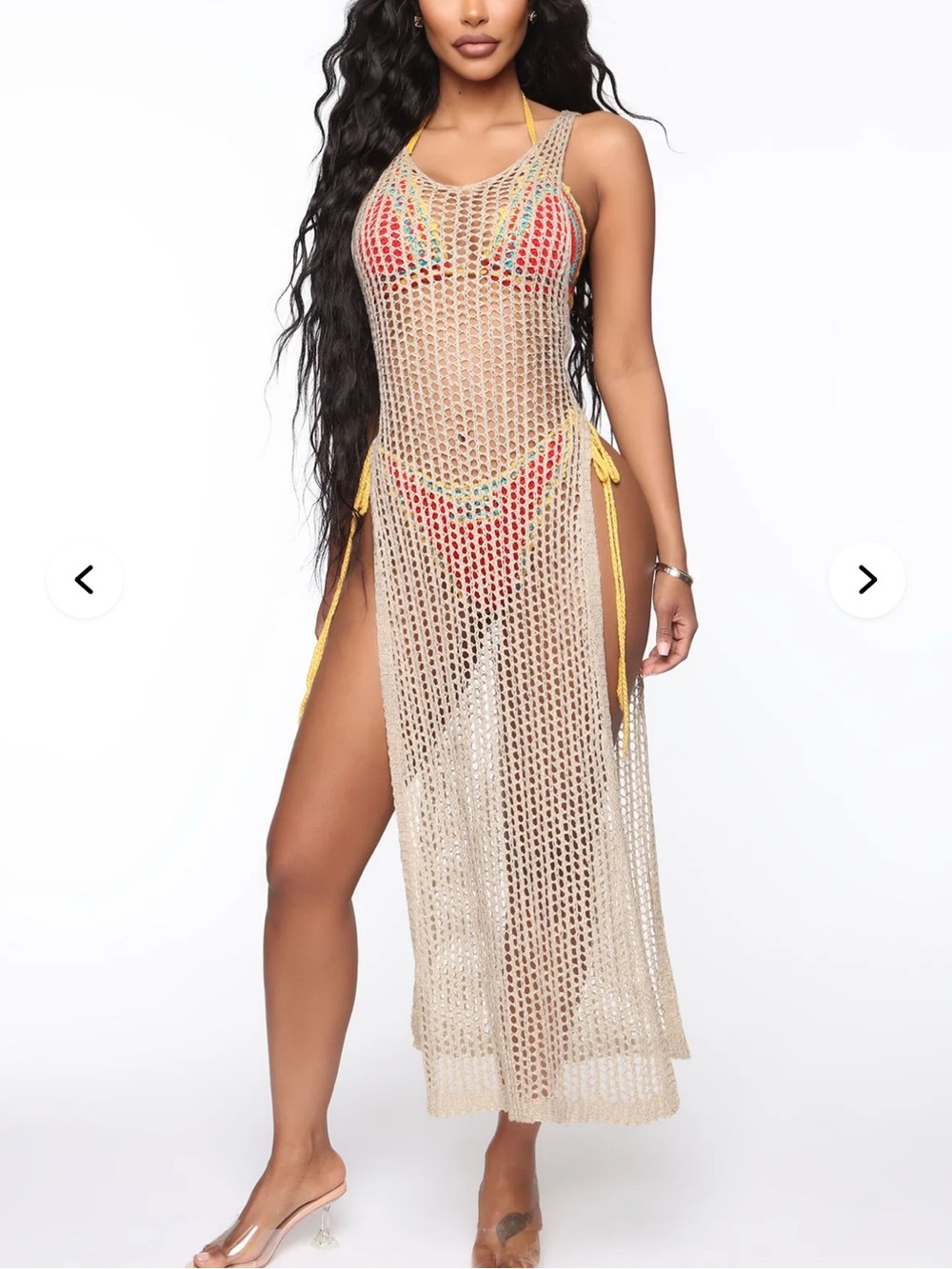 Fashion Nova Beach Days Crochet Swim Cover Up in Taupe